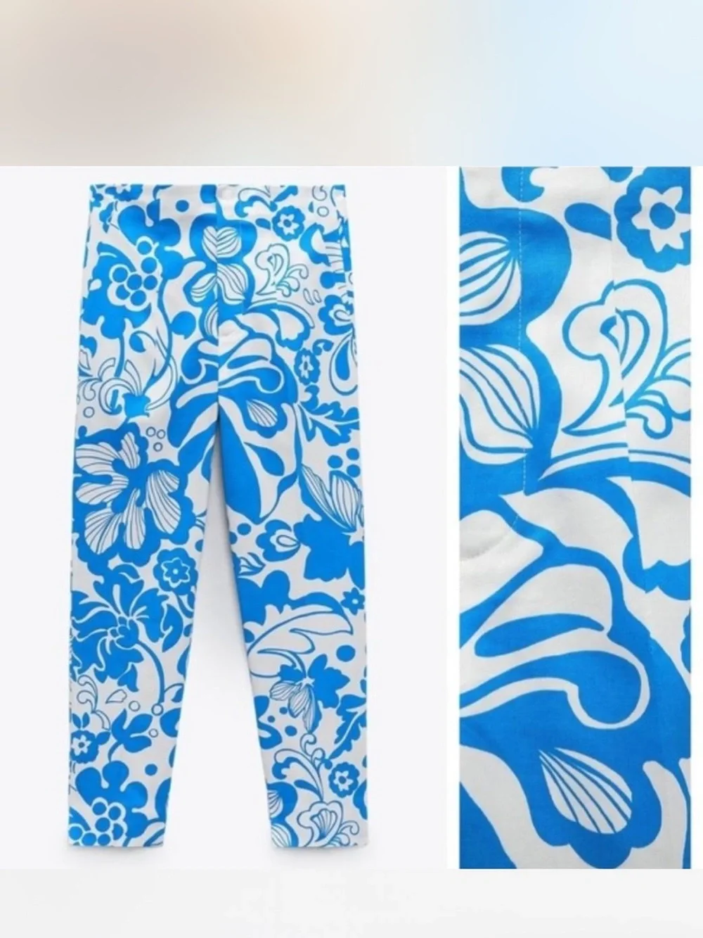 Zara Floral Blue Pants- brand new